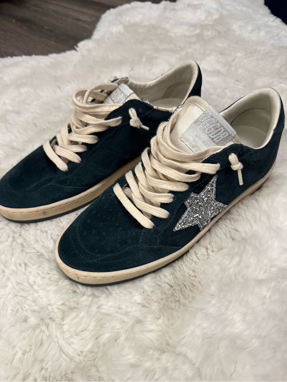 Golden Goose Ball Star Dark Green Suede Sneakers Glitter Star size 38